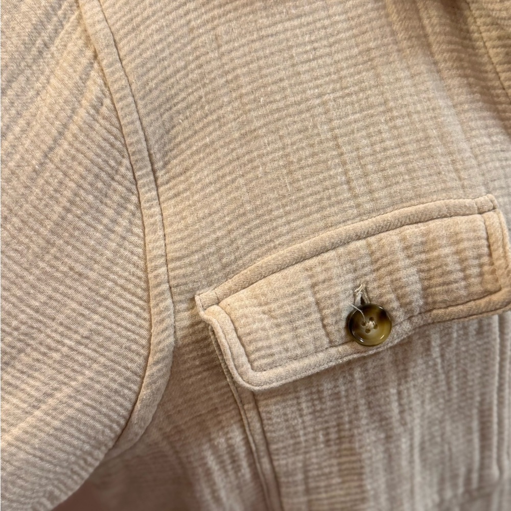 Orvis Button-Front Cotton Shirt Jacket in Warm Beige - Picture 2 of 6
